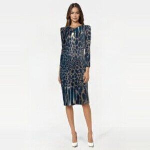 Cache Cheetah Print Fitted Midi Dress
